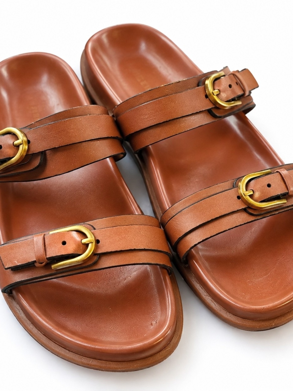Steve Madden Brown Double Buckle Slide Sandals Size 9.5 Coastal Cowgirl Minimali